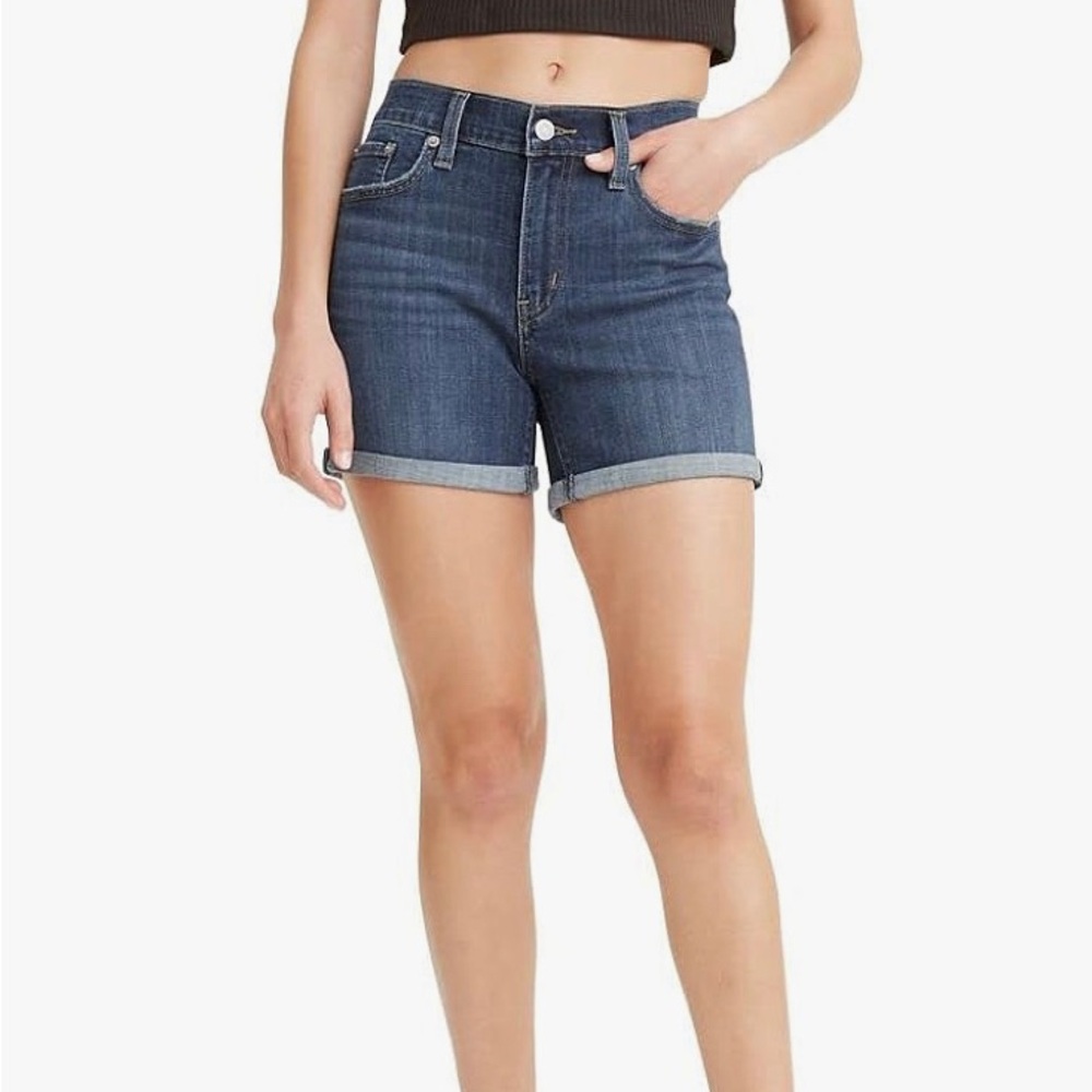 Levi’s NWT mid-length mid rise slim through the hip blue denim cuffed shorts